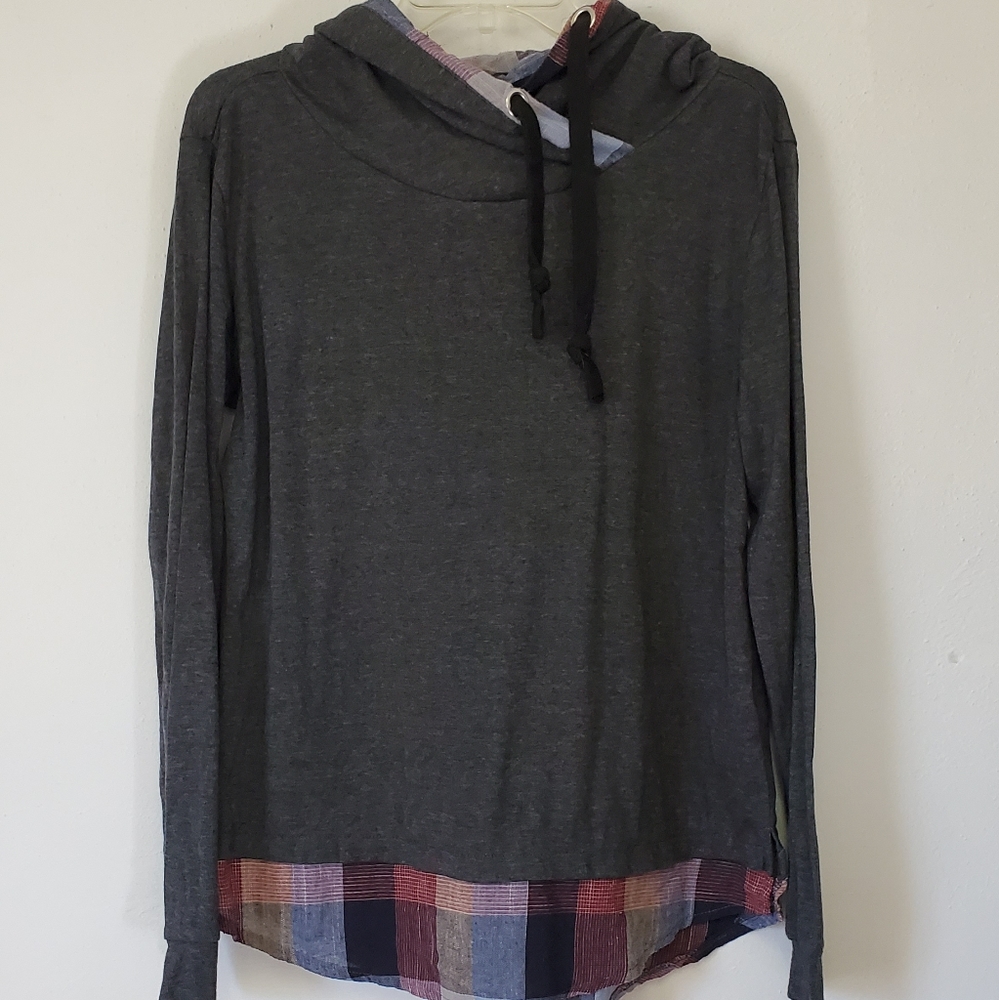 DJT/ Plaid Layered Hooded Top